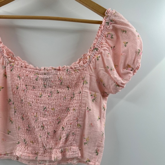 Forever 21 Light Pink Floral Corset Top with Puffed Sleeves Size Medium - Picture 7 of 7